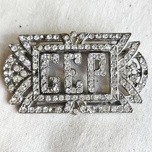 Vtg Art Deco GEP Monogram Rhinestone Brooch